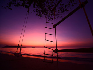 Beautiful sunset at the beach in the tropics. Sky and ocean