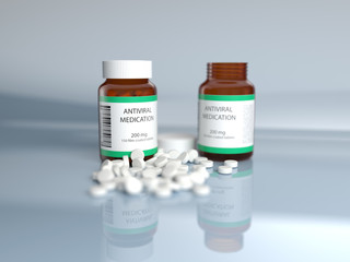 Antiviral pills (tablets) and two containers