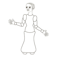 Black outline female robot on white background