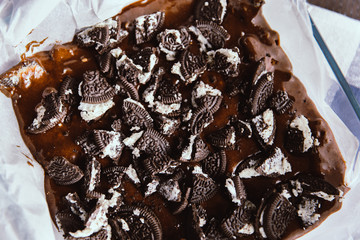 Raw homemade chocolate dessert ready to bake 