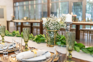festive hall decor and table setting