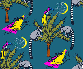 Naklejka na ściany i meble Vector background hand drawn lemur. Hand drawn ink illustration. Modern ornamental decorative background. Vector pattern. Print for textile, cloth, wallpaper, scrapbooking