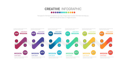 Timeline for 1 year, 12 months, infographics month planner design vector 12 steps and Presentation business can be used for Business concept with 12 options, steps or processes. 