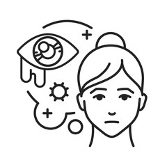 Lacrimation black line icon. Flu symptom. Abnormal or excessive secretion of tears due to local or systemic disease. Pictogram for web page, mobile app, promo. UI UX GUI design element.
