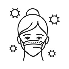 Protective mask black line icon. Flu, virus, epidemic prevention. Pictogram for web page, mobile app, promo. UI UX GUI design element.