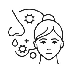 Runny nose black line icon. Flu symptom. When liquid comes out of your nose because of a cold, allergy, or crying. Pictogram for web page, mobile app, promo. UI UX GUI design element. Editable stroke