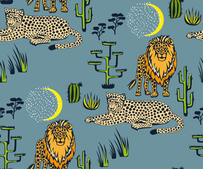 Vector background hand drawn exotic wild animals. Hand drawn ink illustration. Modern ornamental decorative background. Vector pattern. Print for textile, cloth, wallpaper, scrapbooking