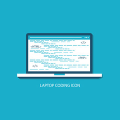 laptop Programming and coding icon flat design