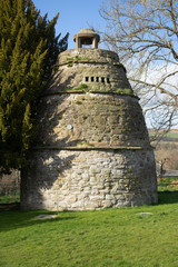View of a circa 16th century circular, beehive dovecot, also known as the Ross Doocot at Learmonth...