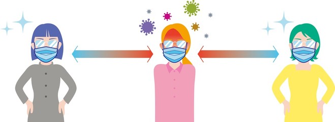 マスクをして保菌者との適度な距離を保った女性たち