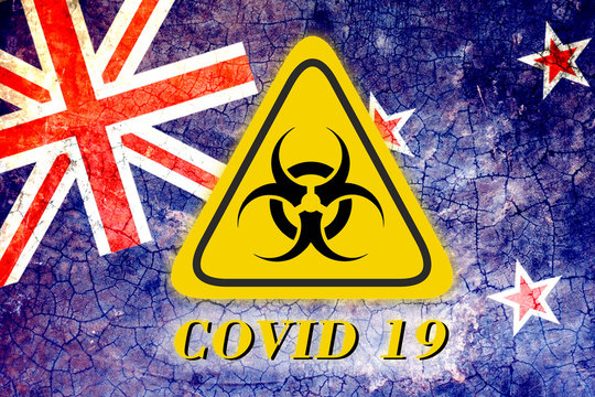 Quarantine sign COVID 19 on the background of the flag of New Zealand