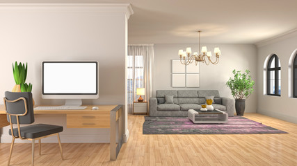Obraz na płótnie Canvas Interior of the living room. 3D illustration