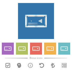 Billiard game with balls and cues flat white icons in square backgrounds