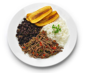 traditional venezuelan dish called Pabellon Criollo isolated on white background