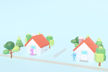 The idea is to stay at home to prevent the spread of disease or neighbors. social disstancing. copy space, 3d rendering