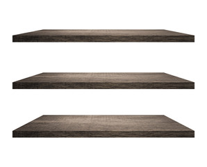 Empty top wooden table shelves with isolated on white background.Counter for display or montage of product.
