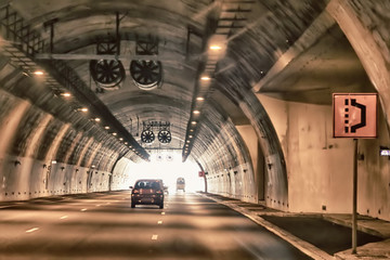 Inside car tunnel in the mountains in Israel, Middle East