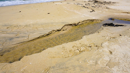 砂浜に流れる小川