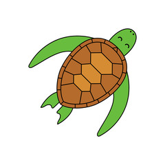 Sea turtle. Cartoon character. Vector illustration.