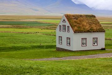 Landscape with typical house in Iceland, Europe.