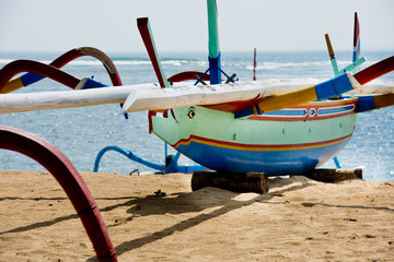 Traditional boats on Sanur Beach, Bali, Indonesia.