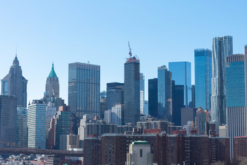 Lower Manhattan New York City Skyline Scene with a Clear Blue Sky