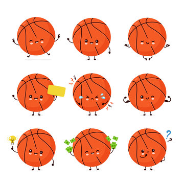 Cute happy smiling basketball ball set collection