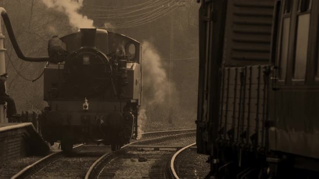 Steam train close up old style shot UK 4K
