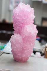 A very large pink crystal. Natural mineral. Wonder of nature.