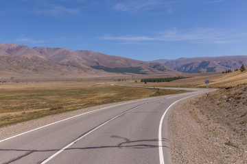 Summer in Altai Russia, road to Altai Mountains, Beautiful summer viewof Altai mountains.