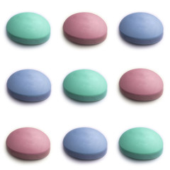 pink green and blue soap on a white background pattern