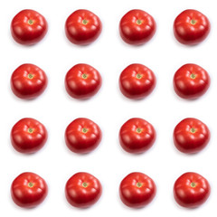 pattern red juicy ripe tomato on a white background