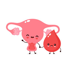 Cute happy uterus organ and blood drop