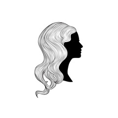 Hairstyle. beauty salon banner. Woman with beautiful hair. Girl profile silhouette with long hair over white background.