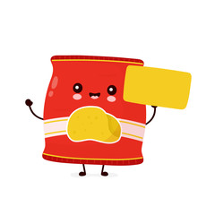 Cute happy smiling chips pack with empty sign