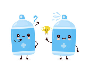 Cute happy smiling antiseptic spray bottle