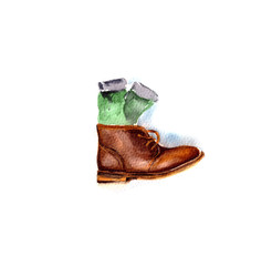 watercolor illustration of a brown leather Shoe