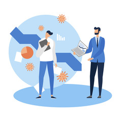 Sad Business man talking to anti-crisis manager during Coronavirus Covid-19 economical crisis.