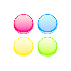 Colorful web button vector set. Red, blue, yellow and green neon design elements isolated on white background