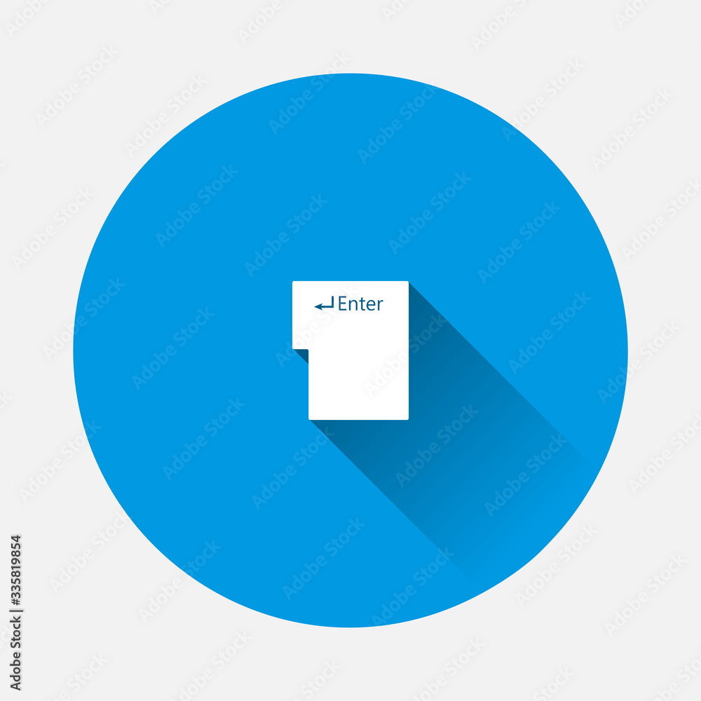 Poster enter button icon on blue background. flat image with long shadow.