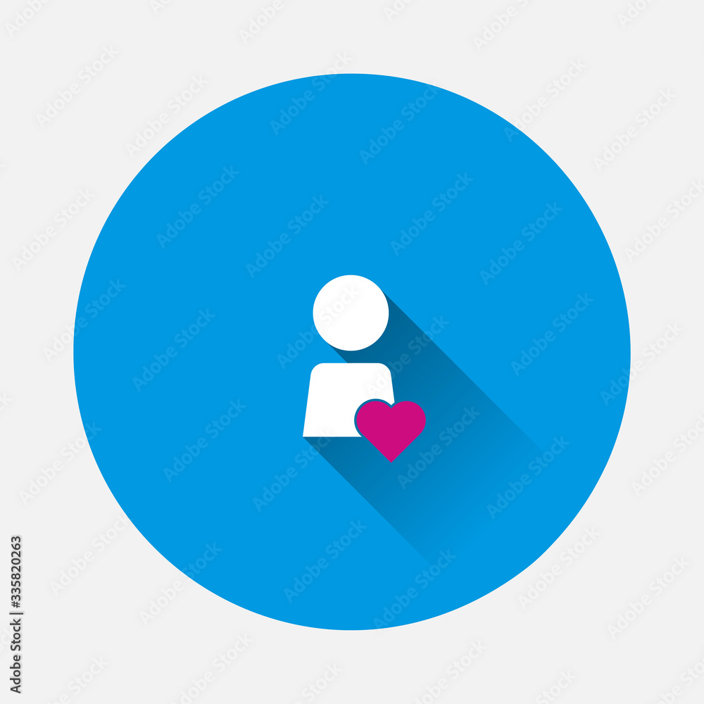 Poster ivector user and heart con on blue background. flat image with long shadow.