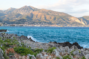 View of Menton and the Mediterranean Sea on the French Riviera