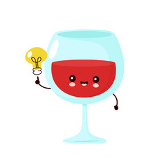 Cute happy smiling wine glass with light bulb