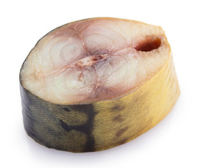 Smoked mackerel fish on white background