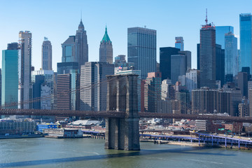 The Brooklyn Bridge and the Lower Manhattan New York City Skyline along the East River