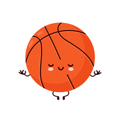Cute happy smiling basketball ball meditate