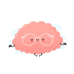 Cute human brain meditate. Vector 
