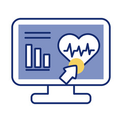 Fototapeta na wymiar desktop with heart cardio health online line style