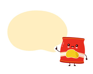 Cute happy smiling chips pack with speech bubble