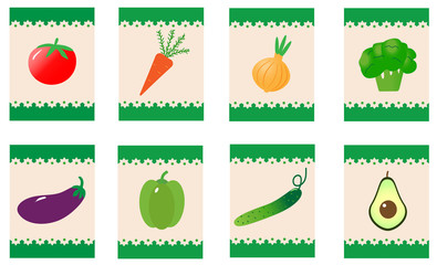 Vegetables. Set of stickers or cards. Vector illustration.